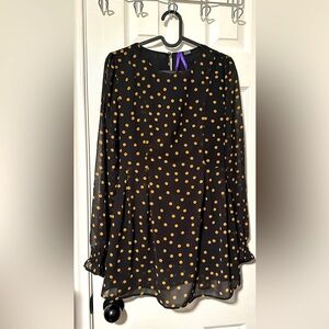 Seraphine | Women mini long sleeve dress| black with gold Polk dots | Size 4